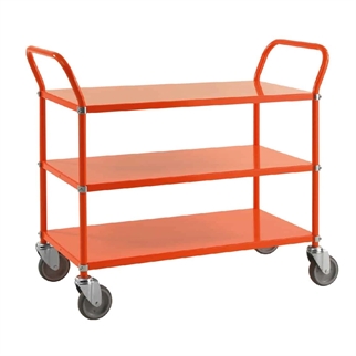 Orange rullebord m 3 hylder, 1080x480x940 